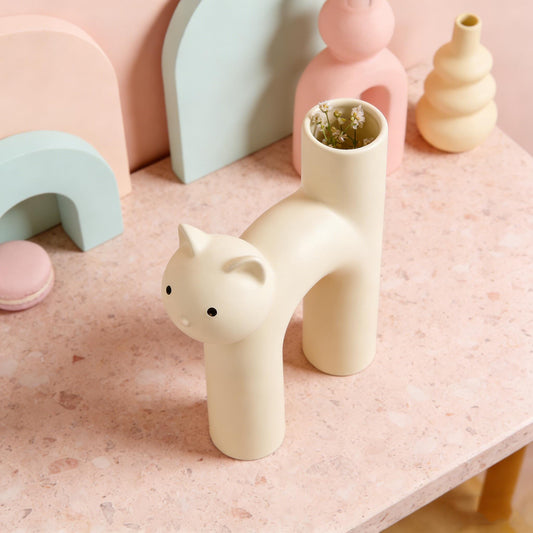 Cat Shaped Vase, Ceramic Cat Planter, Minimalist Cat Decor, Kawaii Desk Decor, Cat Lover Gift, Cat Mom Gift, Geometric Cat Vase