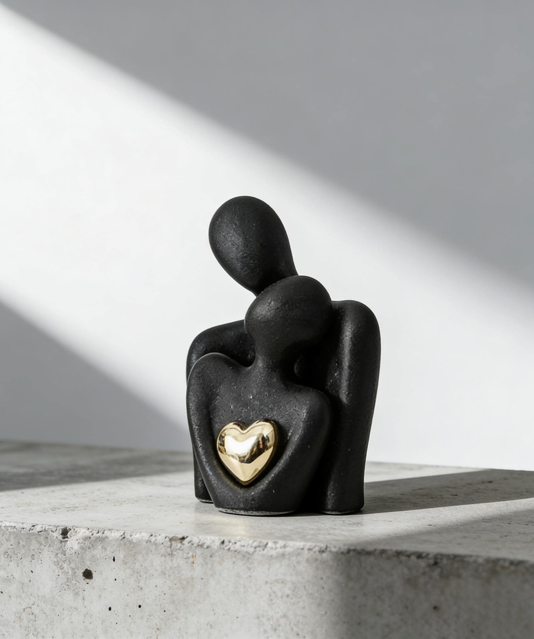 Embracing Couple Ceramic Statue | Matte Black & Gold Heart Decor | Romantic Gift for Her | Contemporary Shelf Accent
