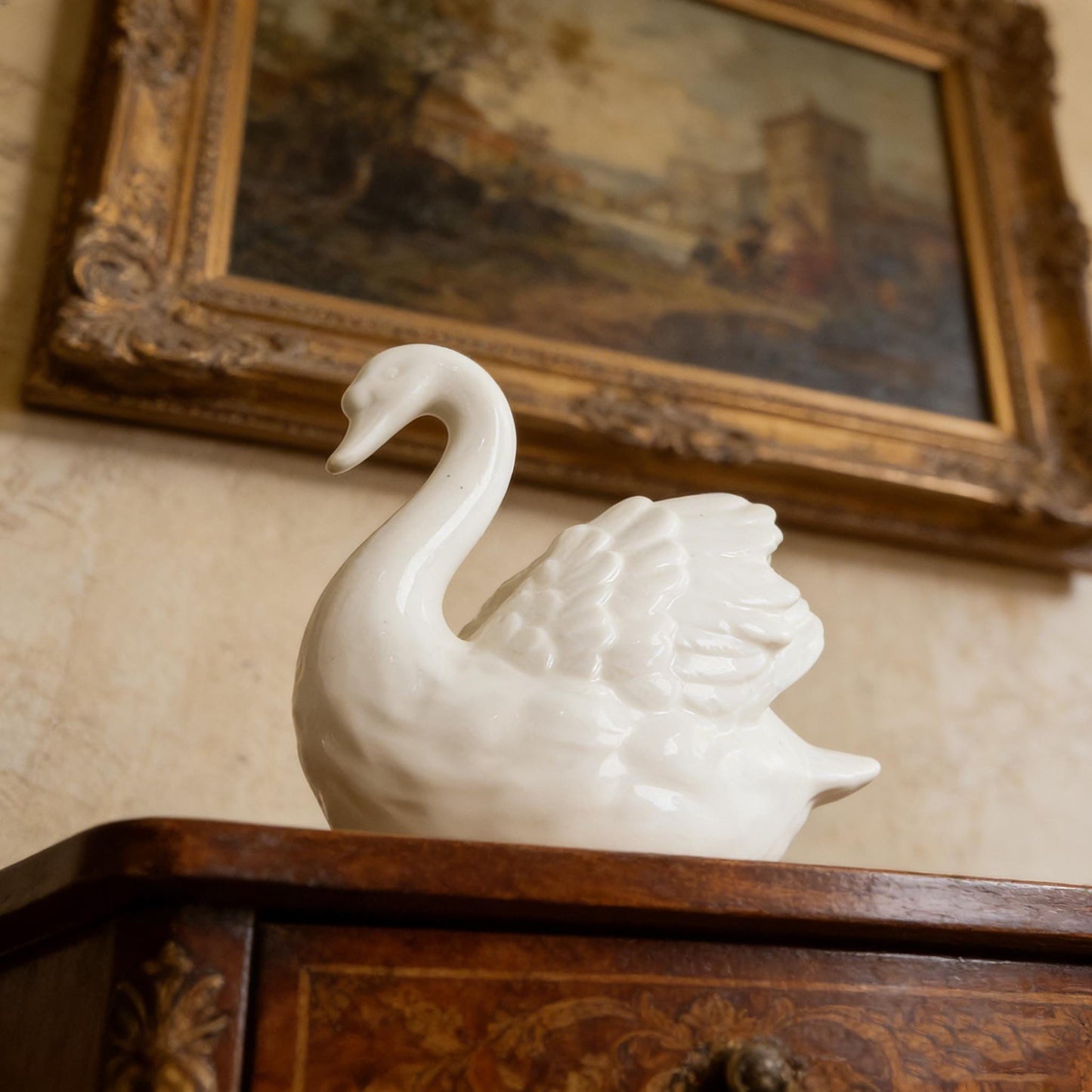 Handcrafted Ceramic Swan Statue | Classic White Swan Decor | Shabby Chic Shelf Accent | Gift for Bird Lovers