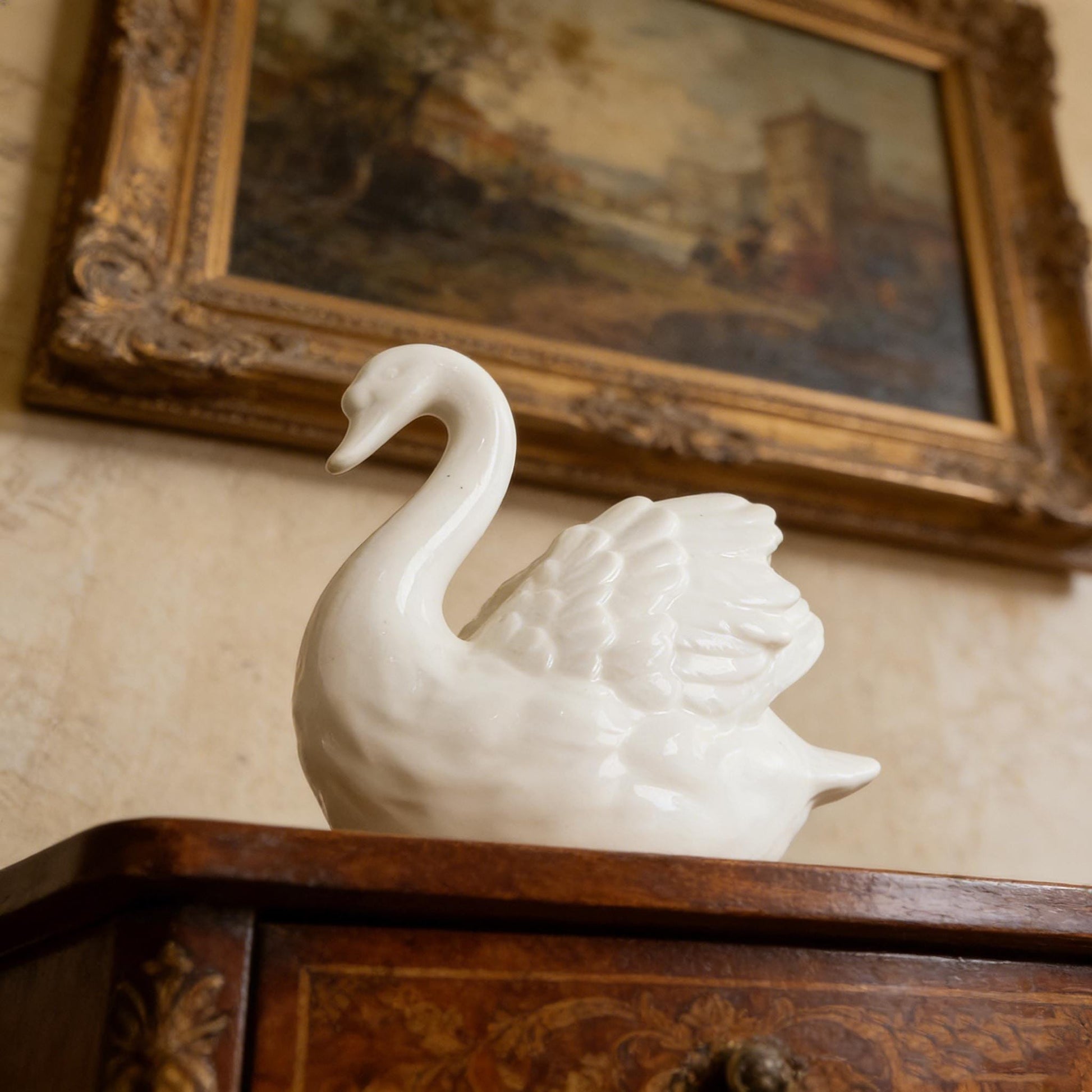 Handcrafted Ceramic Swan Statue | Classic White Swan Decor | Shabby Chic Shelf Accent | Gift for Bird Lovers