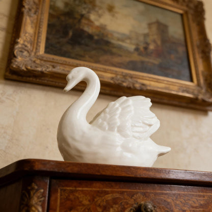 Handcrafted Ceramic Swan Statue | Classic White Swan Decor | Shabby Chic Shelf Accent | Gift for Bird Lovers