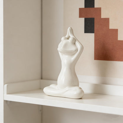 Ceramic Yoga Frog Figurine | Minimalist Yoga Frog Sculpture | Peaceful Frog in Lotus Pose | Boho Shelf Accent | Gift for Yoga Enthusiast