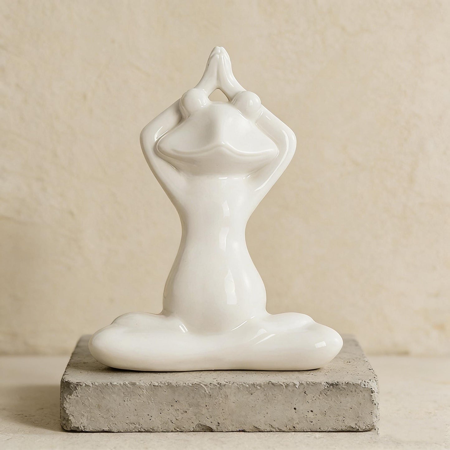 Ceramic Yoga Frog Figurine | Minimalist Yoga Frog Sculpture | Peaceful Frog in Lotus Pose | Boho Shelf Accent | Gift for Yoga Enthusiast