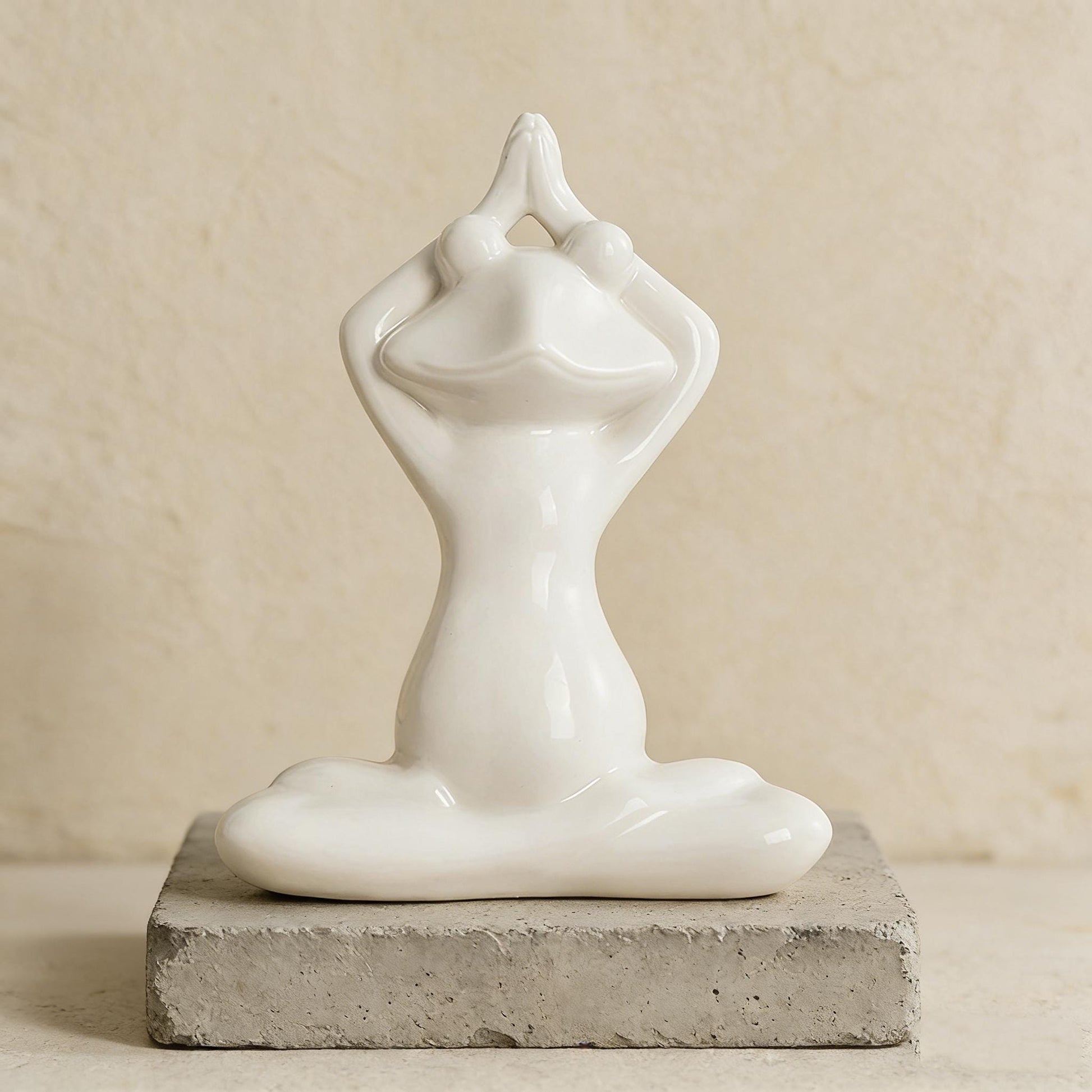 Ceramic Yoga Frog Figurine | Minimalist Yoga Frog Sculpture | Peaceful Frog in Lotus Pose | Boho Shelf Accent | Gift for Yoga Enthusiast