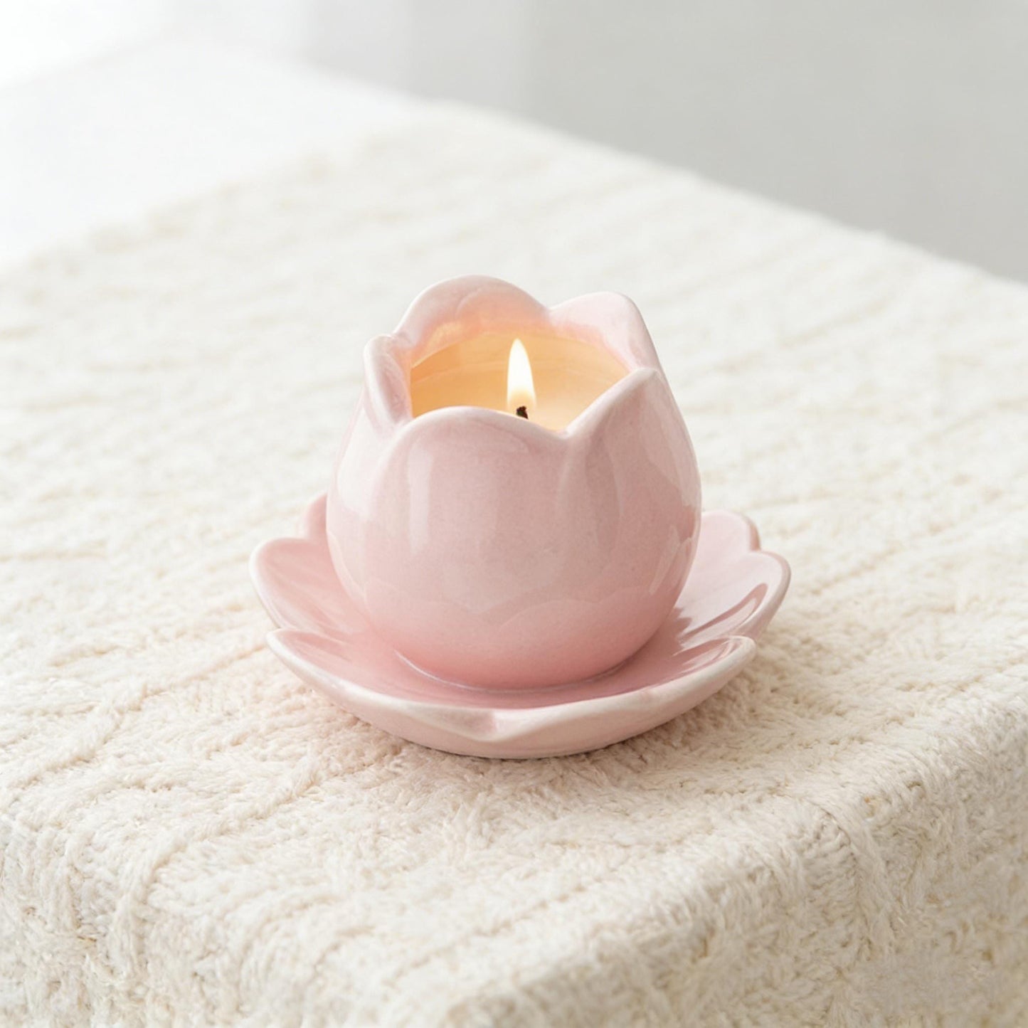 Pink Tulip Ceramic Candle Holder | Flower-Shaped Tealight Holder | Boho Home Decor | Gift for Her | Mother's Day Gift