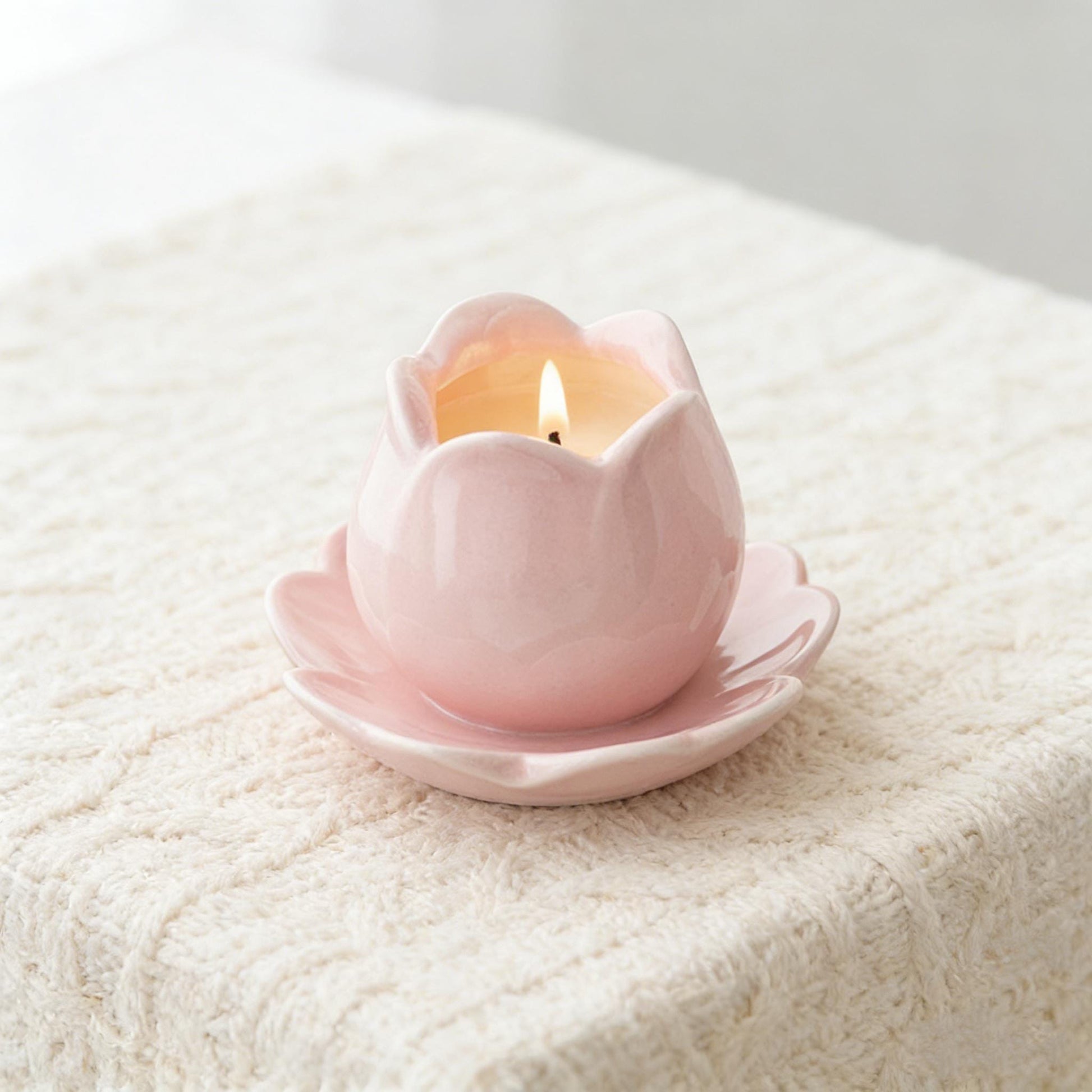 Pink Tulip Ceramic Candle Holder | Flower-Shaped Tealight Holder | Boho Home Decor | Gift for Her | Mother's Day Gift