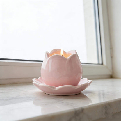 Pink Tulip Ceramic Candle Holder | Flower-Shaped Tealight Holder | Boho Home Decor | Gift for Her | Mother's Day Gift