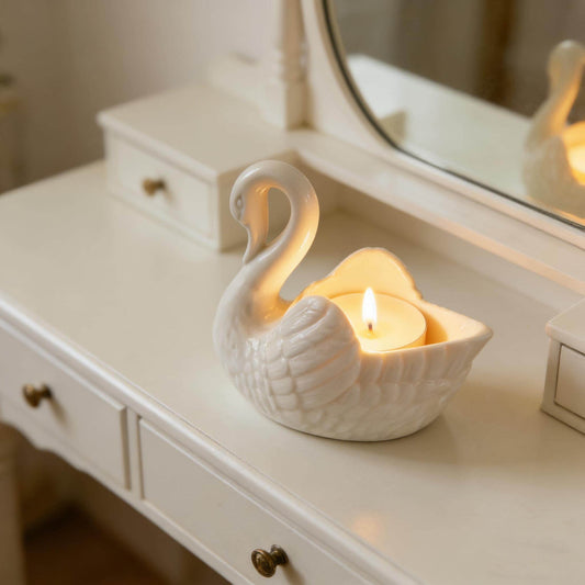 Swan Candle Holder, Ceramic Swan Tealight Holder, Vintage Home Decor, Romantic Candle Holder, White Swan Dish, Bridal Shower Gift