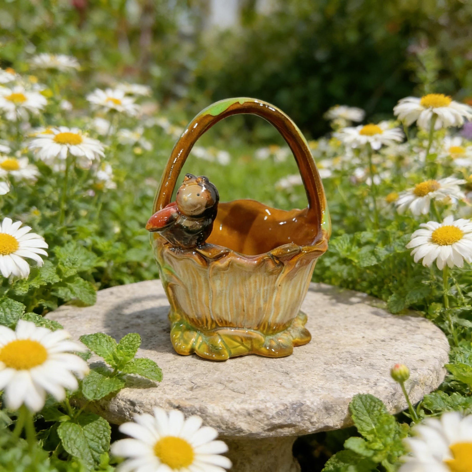 Ceramic Planter, Bird Decor, Handmade Pottery Basket, Garden Decor, Succulent Planter, Table Decor, Plant Lover Gift, Small Flower Pot