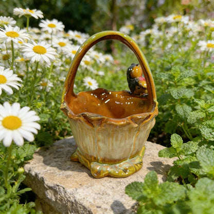 Ceramic Planter, Bird Decor, Handmade Pottery Basket, Garden Decor, Succulent Planter, Table Decor, Plant Lover Gift, Small Flower Pot