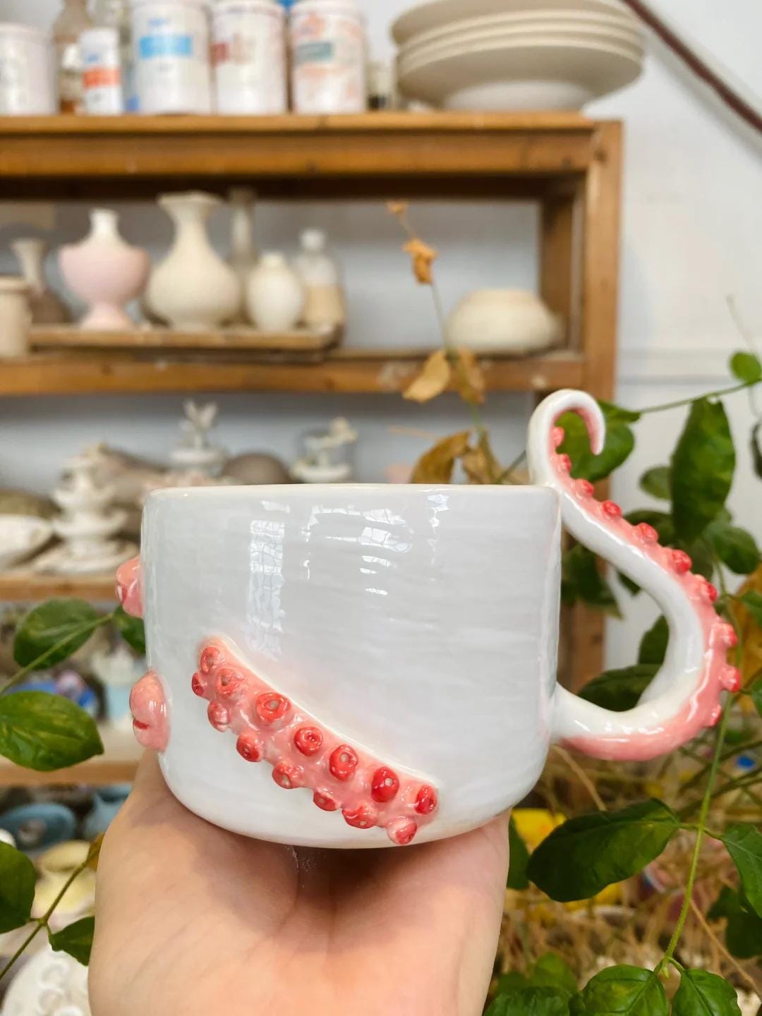 Octopus Mug,Handmade Ceramic Eye Mug, Octopus Coffee Cup, Unique Handmade Mug, Octopus Tentacle Handle Mug