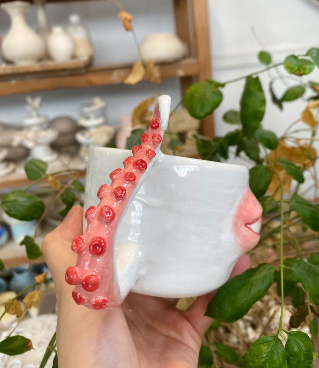 Octopus Mug,Handmade Ceramic Eye Mug, Octopus Coffee Cup, Unique Handmade Mug, Octopus Tentacle Handle Mug