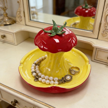 Tomato Shaped Jewelry Organizer, Ceramic Organizer, Handmade Vanity Organizer, Handpainted Ceramic Tray, Jewelry Storage Dish