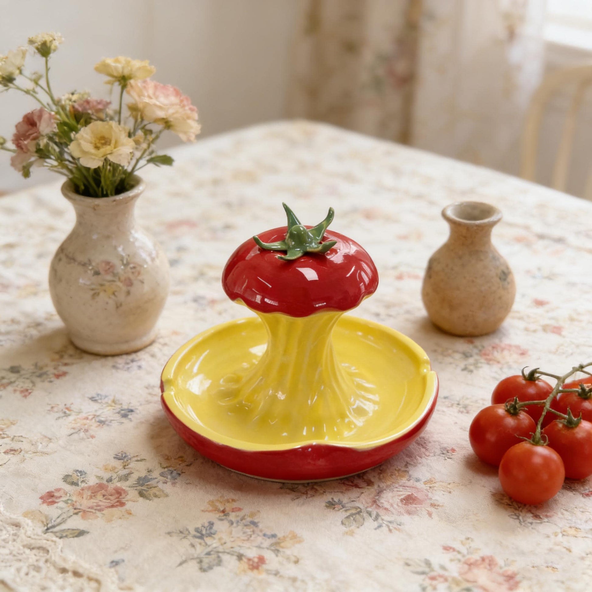 Tomato Shaped Jewelry Organizer, Ceramic Organizer, Handmade Vanity Organizer, Handpainted Ceramic Tray, Jewelry Storage Dish