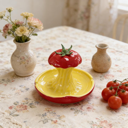 Tomato Shaped Jewelry Organizer, Ceramic Organizer, Handmade Vanity Organizer, Handpainted Ceramic Tray, Jewelry Storage Dish