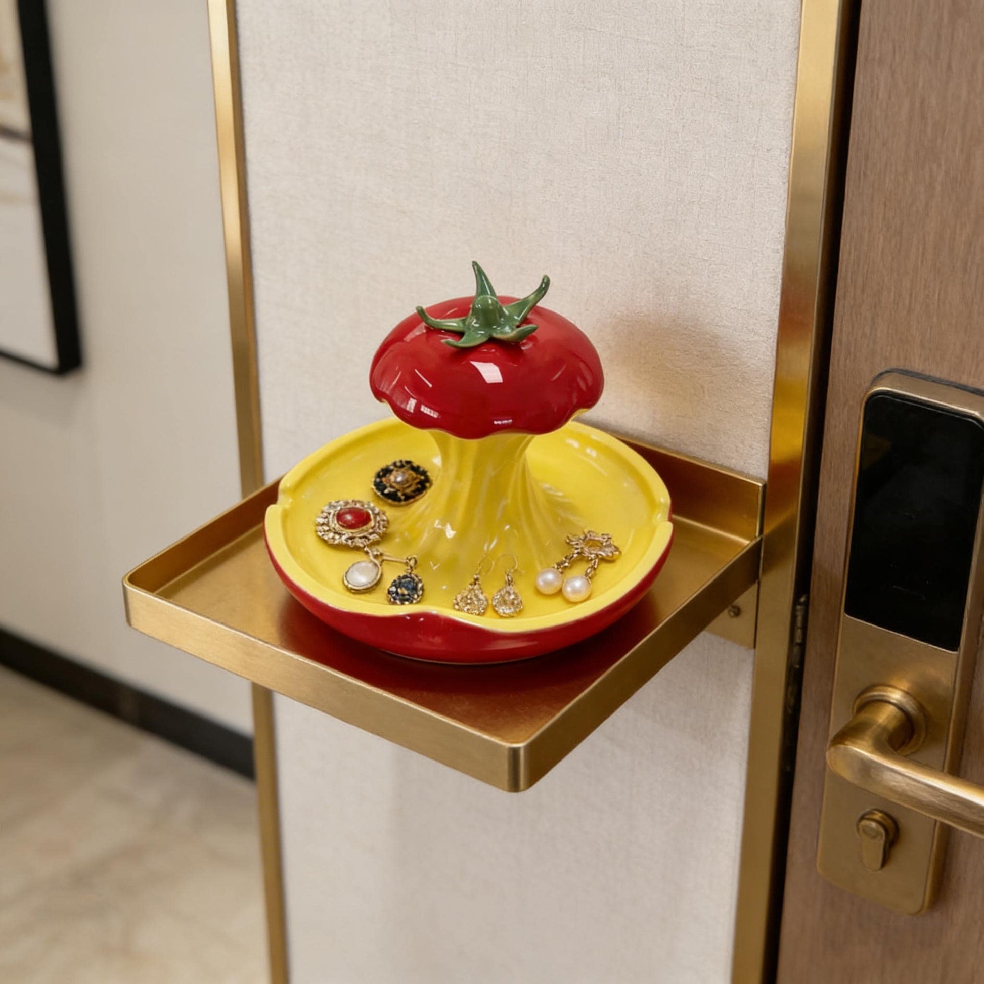 Tomato Shaped Jewelry Organizer, Ceramic Organizer, Handmade Vanity Organizer, Handpainted Ceramic Tray, Jewelry Storage Dish