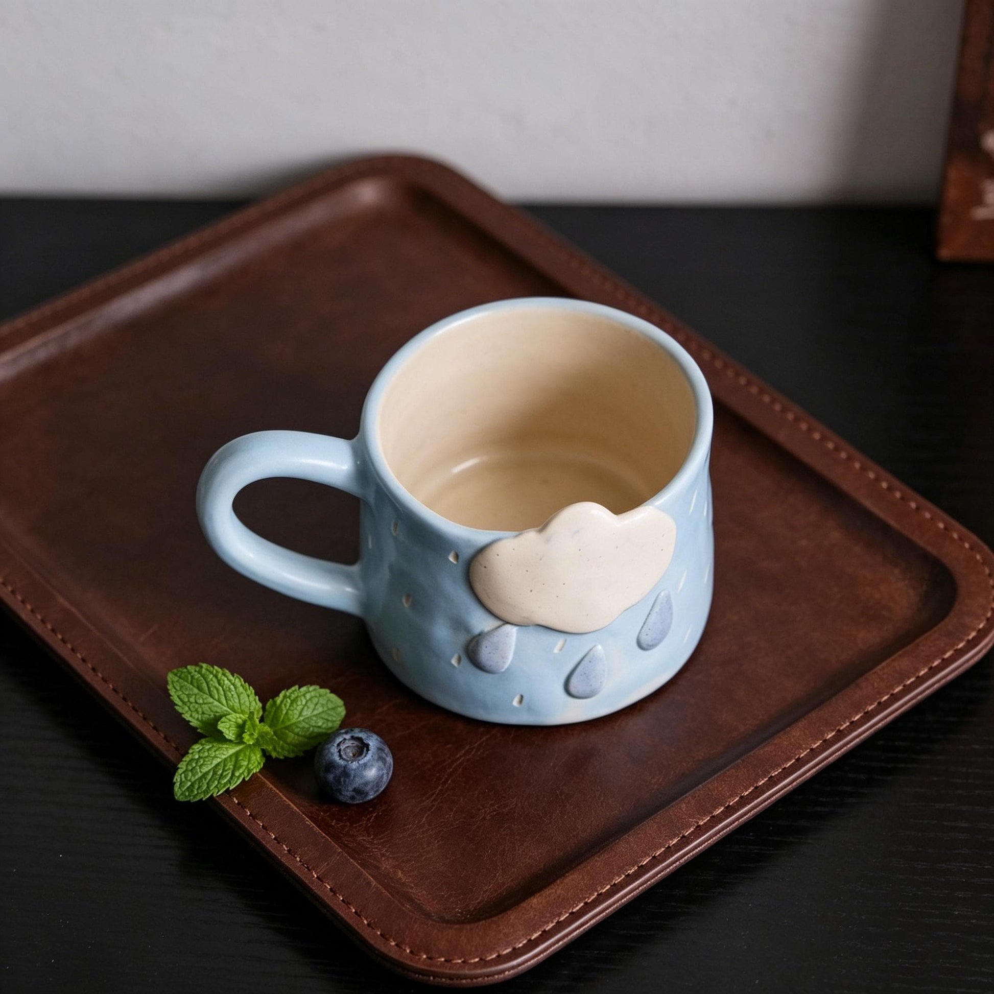 Handmade Cloud Ceramic Mug, Sky Blue Pottery Mug, Cute Raindrop Coffee Cup, Cozy Kitchen Decor, Hand Sculpted Mug, Kawaii Ceramic Drinkware