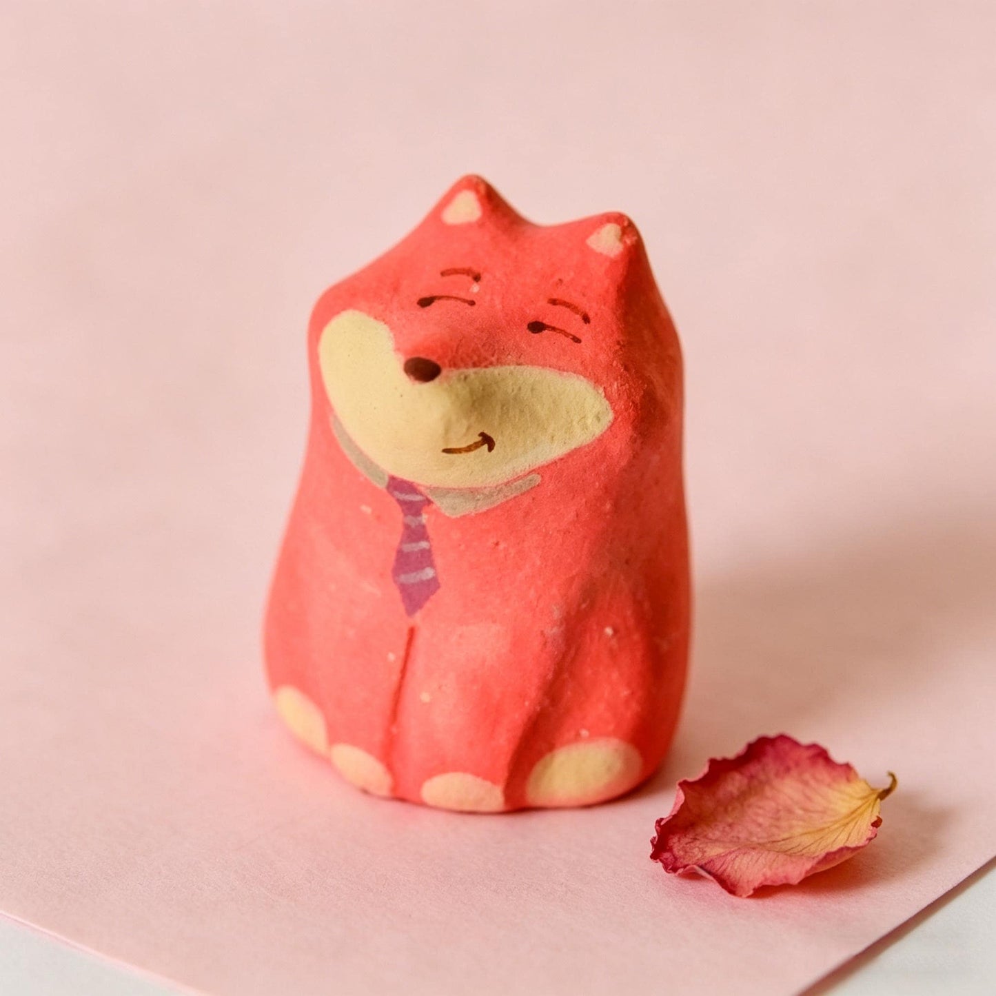 Fox Ceramic Figurine, Mini Fox Desk Decor, Handmade Clay Fox Ornament, Cute Animal Shelf Accent, Gift For Fox Lover, Kawaii Room Decor
