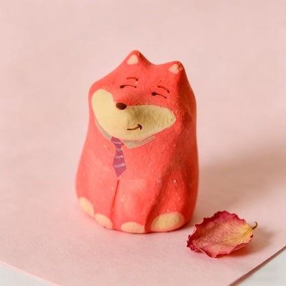 Fox Ceramic Figurine, Mini Fox Desk Decor, Handmade Clay Fox Ornament, Cute Animal Shelf Accent, Gift For Fox Lover, Kawaii Room Decor