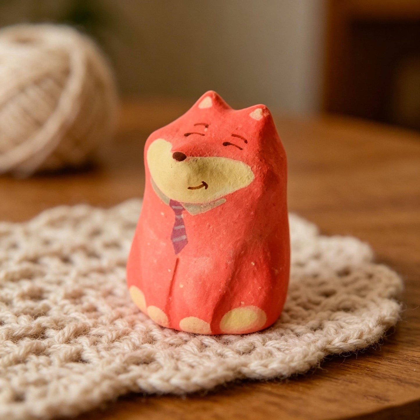 Fox Ceramic Figurine, Mini Fox Desk Decor, Handmade Clay Fox Ornament, Cute Animal Shelf Accent, Gift For Fox Lover, Kawaii Room Decor