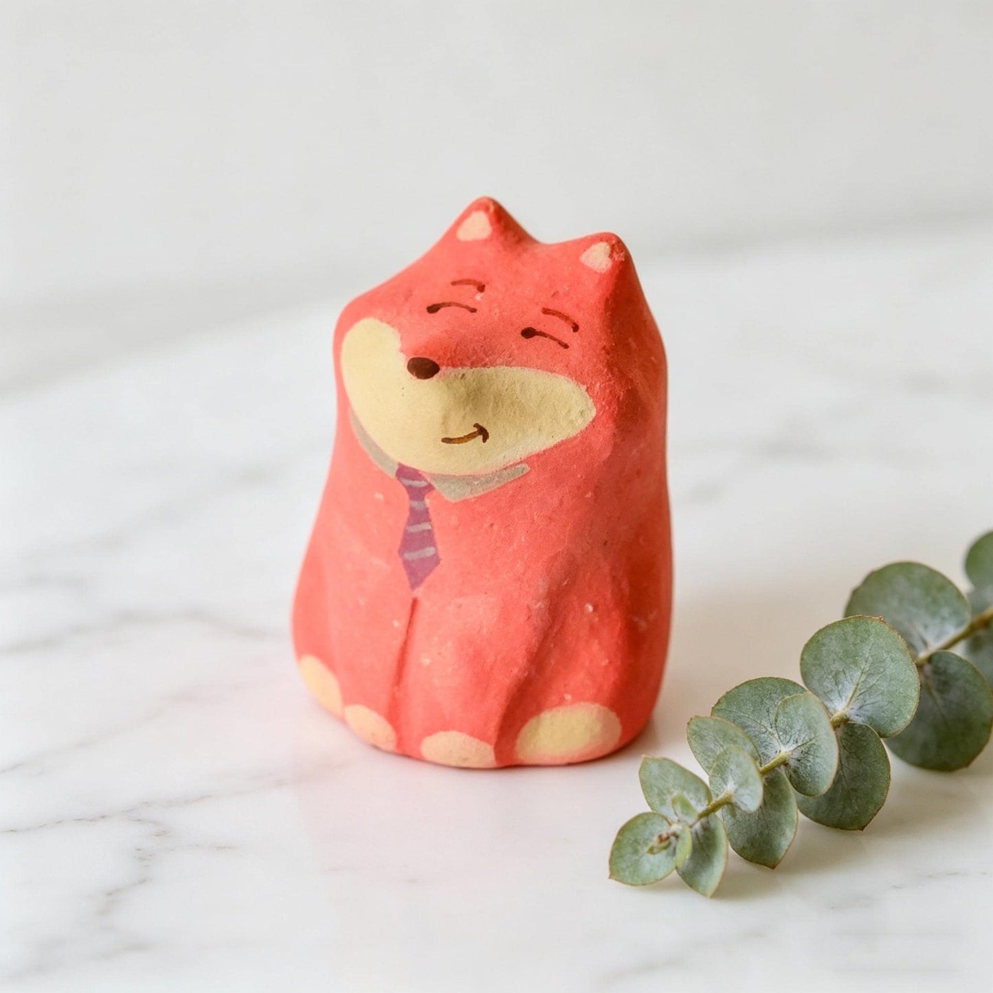 Fox Ceramic Figurine, Mini Fox Desk Decor, Handmade Clay Fox Ornament, Cute Animal Shelf Accent, Gift For Fox Lover, Kawaii Room Decor