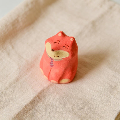 Fox Ceramic Figurine, Mini Fox Desk Decor, Handmade Clay Fox Ornament, Cute Animal Shelf Accent, Gift For Fox Lover, Kawaii Room Decor