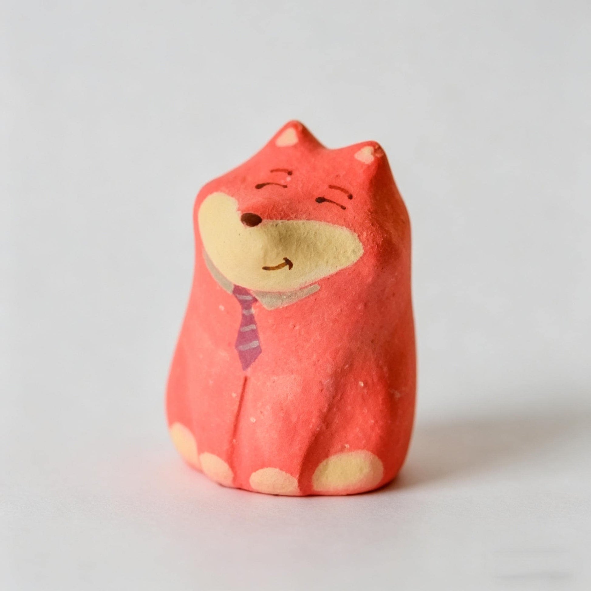 Fox Ceramic Figurine, Mini Fox Desk Decor, Handmade Clay Fox Ornament, Cute Animal Shelf Accent, Gift For Fox Lover, Kawaii Room Decor