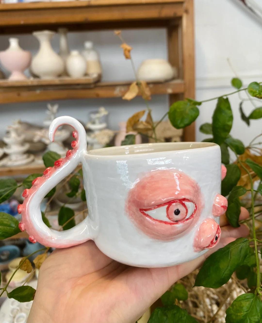 Octopus Mug,Handmade Ceramic Eye Mug, Octopus Coffee Cup, Unique Handmade Mug, Octopus Tentacle Handle Mug