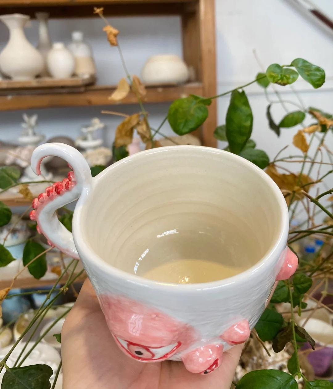 Octopus Mug,Handmade Ceramic Eye Mug, Octopus Coffee Cup, Unique Handmade Mug, Octopus Tentacle Handle Mug