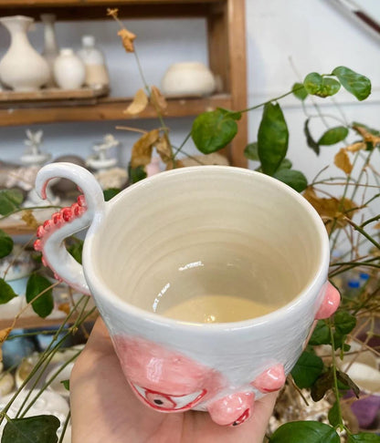 Octopus Mug,Handmade Ceramic Eye Mug, Octopus Coffee Cup, Unique Handmade Mug, Octopus Tentacle Handle Mug