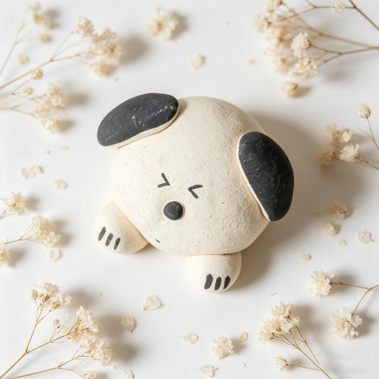 Dog Ceramic Figurine, Mini Dog Desk Decor, Handmade Puppy Ornament, Minimalist Dog Shelf Accent, Gift For Dog Lover, Cute Dog Figurine