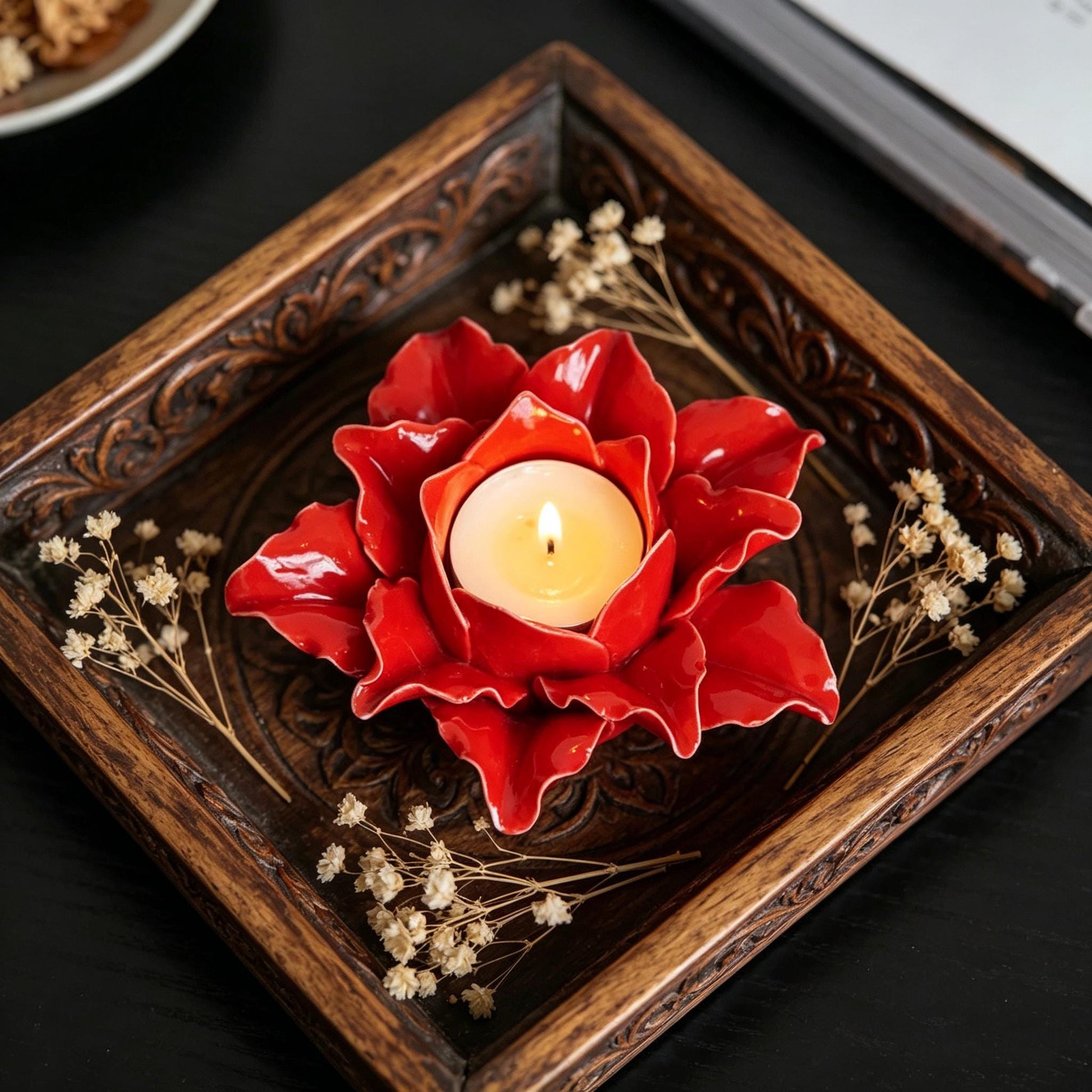Rose Candle Holder, Ceramic Flower Candle Holder, Ceramic Rose Candle Dish, Romantic Home Decor, Wedding Art Decor, Bridal Shower Gift