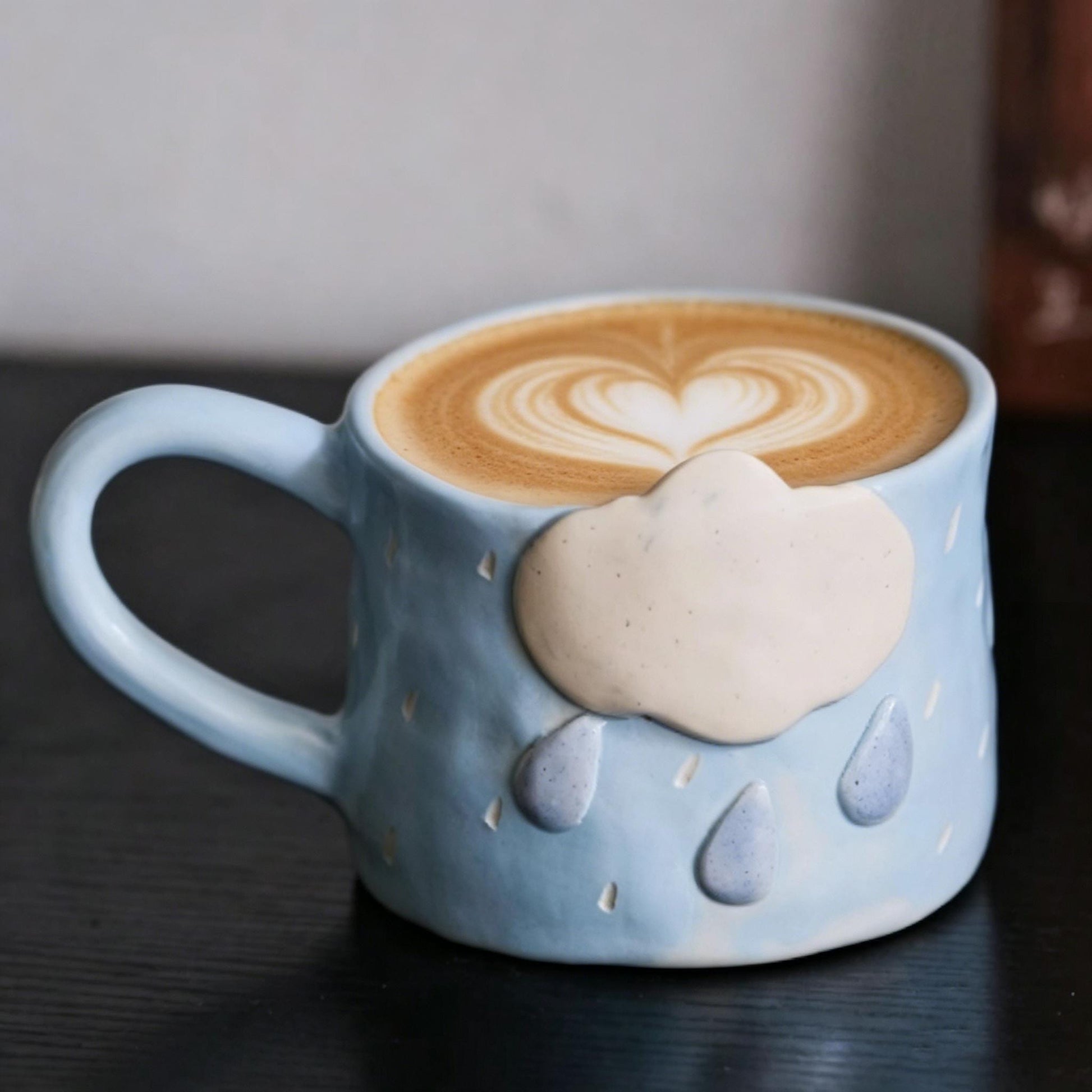 Handmade Cloud Ceramic Mug, Sky Blue Pottery Mug, Cute Raindrop Coffee Cup, Cozy Kitchen Decor, Hand Sculpted Mug, Kawaii Ceramic Drinkware