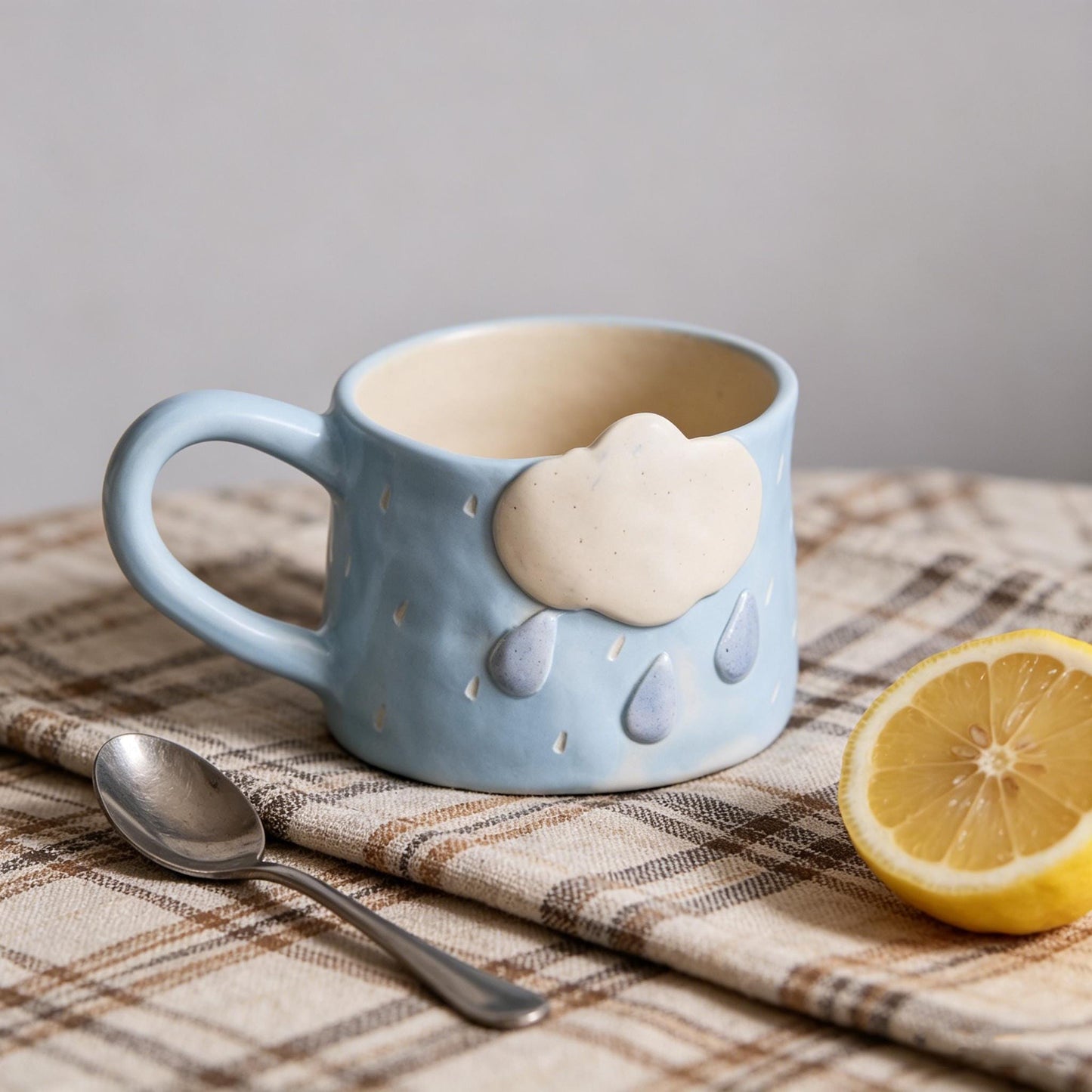 Handmade Cloud Ceramic Mug, Sky Blue Pottery Mug, Cute Raindrop Coffee Cup, Cozy Kitchen Decor, Hand Sculpted Mug, Kawaii Ceramic Drinkware