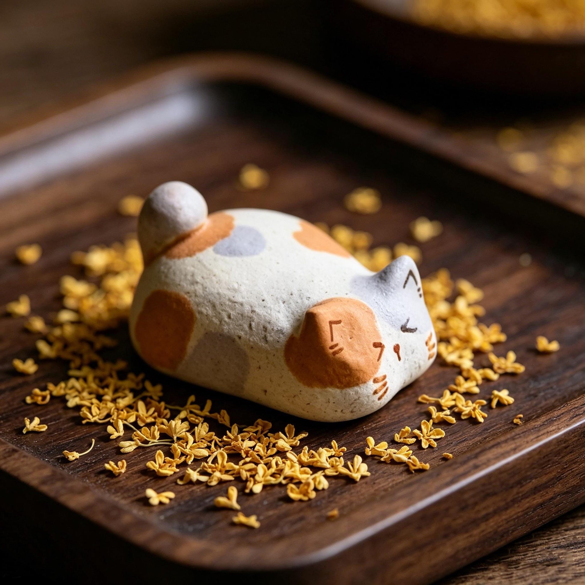 Calico Cat Figurine, Sleeping Cat Desk Decor, Handmade Clay Cat Ornament, Minimalist Cat Shelf Accent, Gift For Cat Lover, Cat Lover Gift