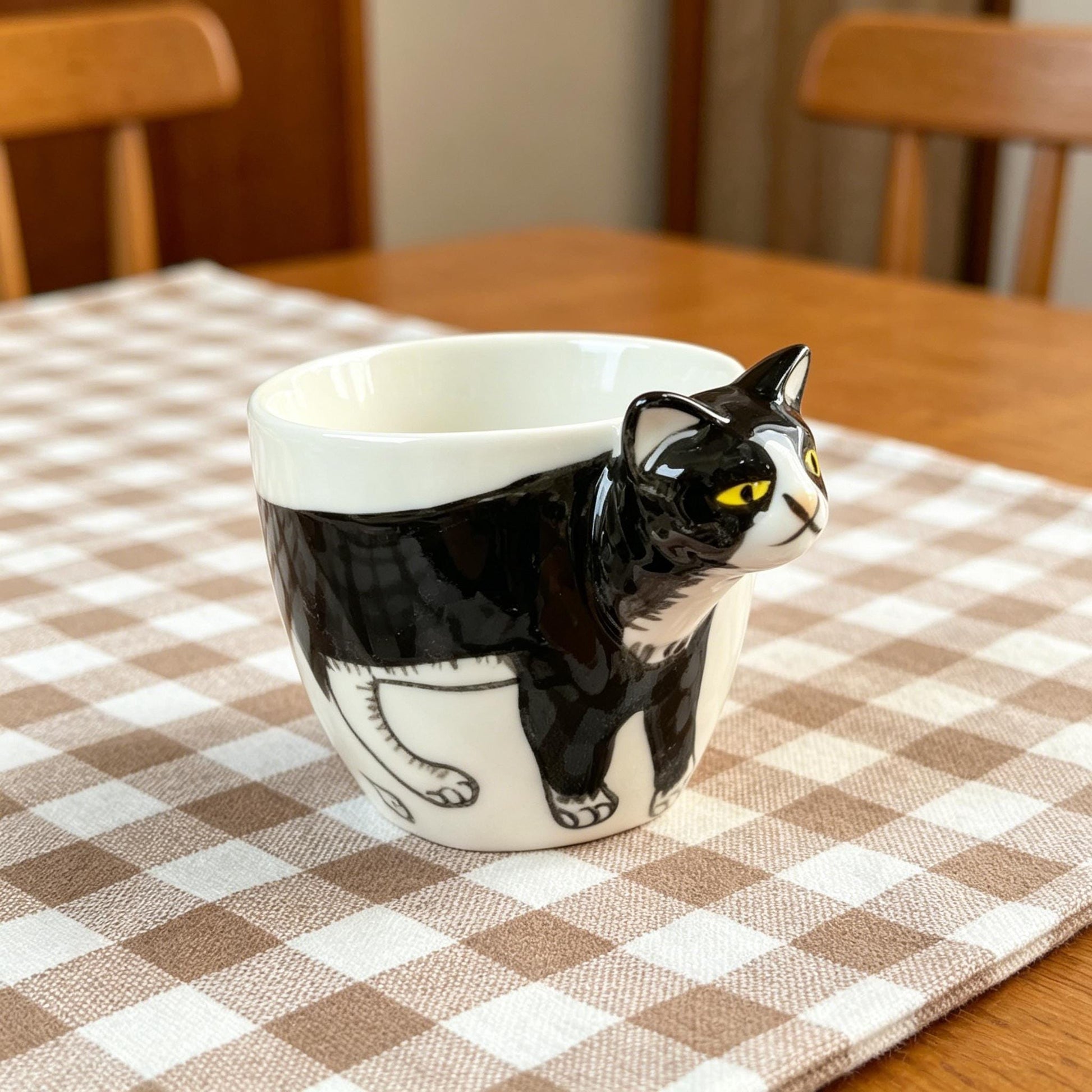 Cat Coffee Mug, 3d Cat Ceramic Cup, Black White Cat Mug, Cute Cat Shaped Tea Cup, Gift For Cat Lover, Cat Mom Gift, Novelty Kitty Mug