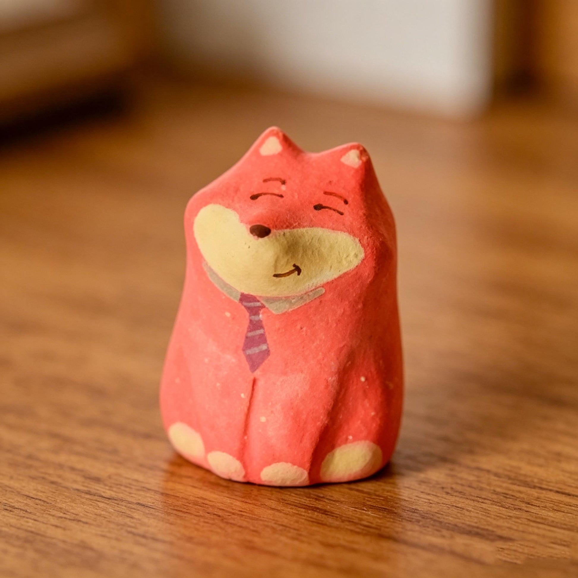 Fox Ceramic Figurine, Mini Fox Desk Decor, Handmade Clay Fox Ornament, Cute Animal Shelf Accent, Gift For Fox Lover, Kawaii Room Decor