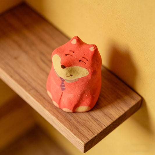 Fox Ceramic Figurine, Mini Fox Desk Decor, Handmade Clay Fox Ornament, Cute Animal Shelf Accent, Gift For Fox Lover, Kawaii Room Decor