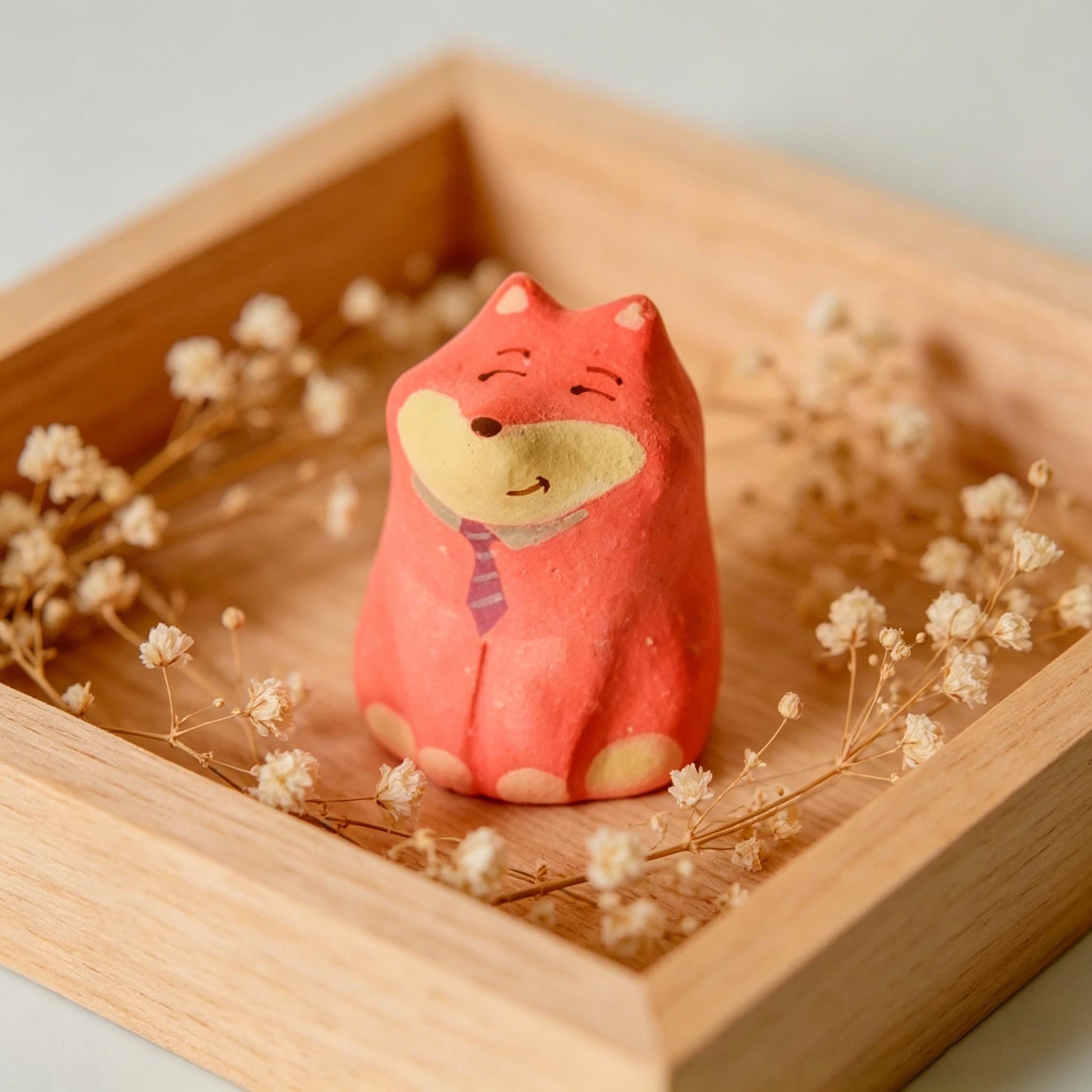 Fox Ceramic Figurine, Mini Fox Desk Decor, Handmade Clay Fox Ornament, Cute Animal Shelf Accent, Gift For Fox Lover, Kawaii Room Decor
