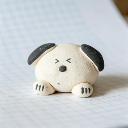 Dog Ceramic Figurine, Mini Dog Desk Decor, Handmade Puppy Ornament, Minimalist Dog Shelf Accent, Gift For Dog Lover, Cute Dog Figurine