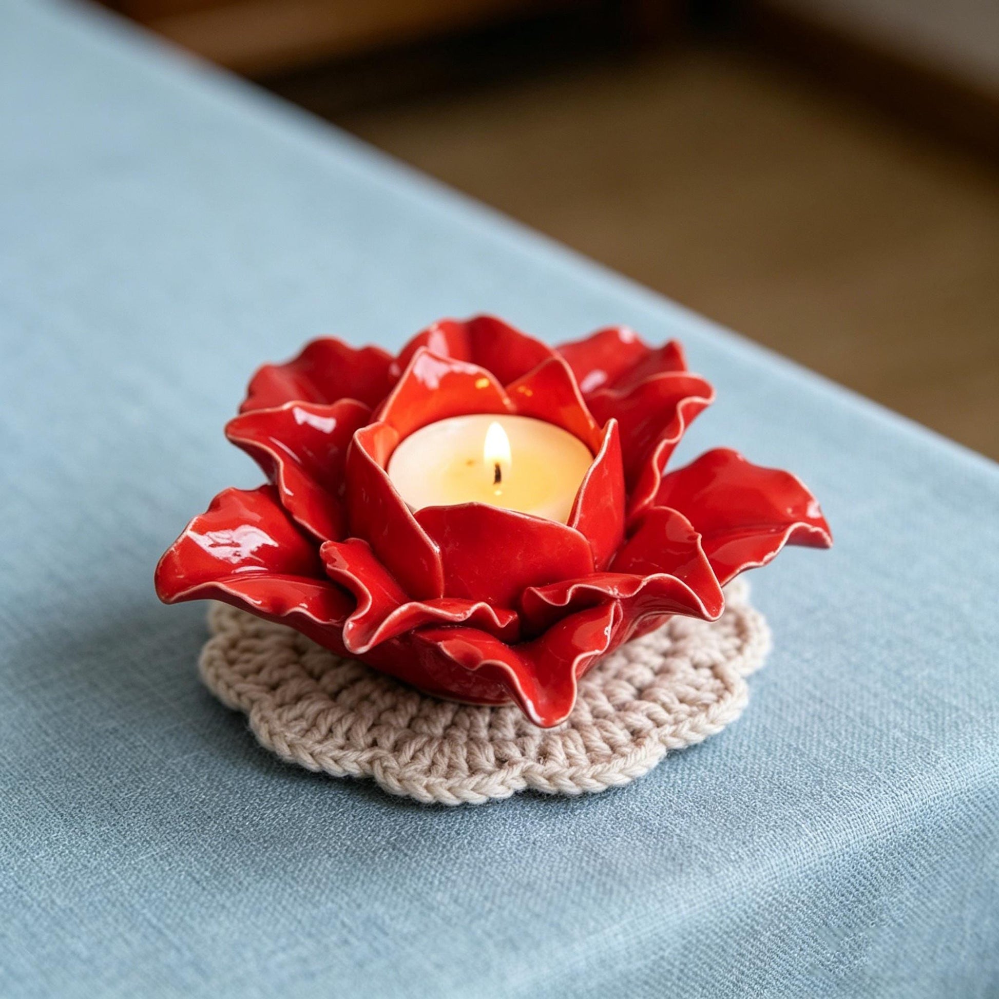 Rose Candle Holder, Ceramic Flower Candle Holder, Ceramic Rose Candle Dish, Romantic Home Decor, Wedding Art Decor, Bridal Shower Gift