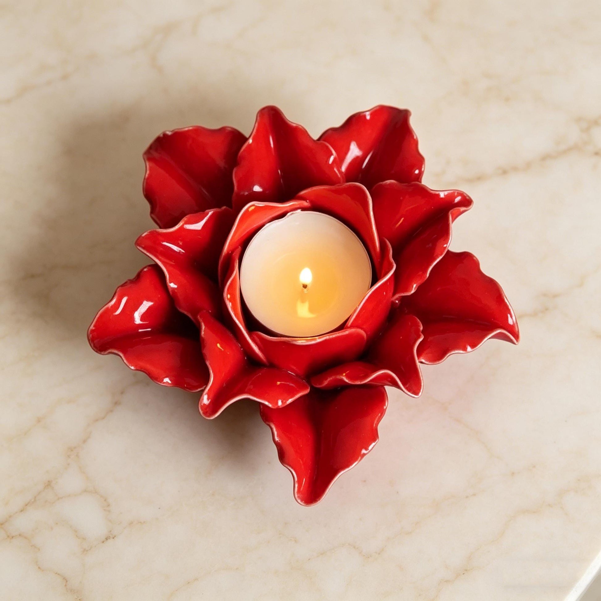 Rose Candle Holder, Ceramic Flower Candle Holder, Ceramic Rose Candle Dish, Romantic Home Decor, Wedding Art Decor, Bridal Shower Gift
