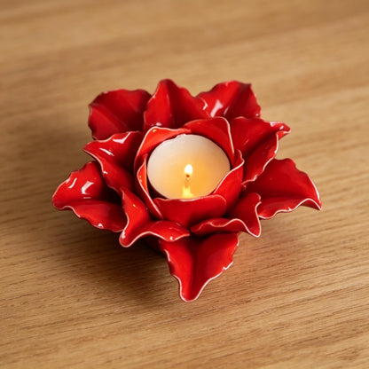 Rose Candle Holder, Ceramic Flower Candle Holder, Ceramic Rose Candle Dish, Romantic Home Decor, Wedding Art Decor, Bridal Shower Gift