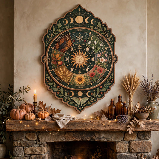 Wheel of the Year Wooden Wall Art, Witchy Wood Sign, Pagan Sabbat Calendar, Wiccan Altar Decor, Celestial Witch Gift