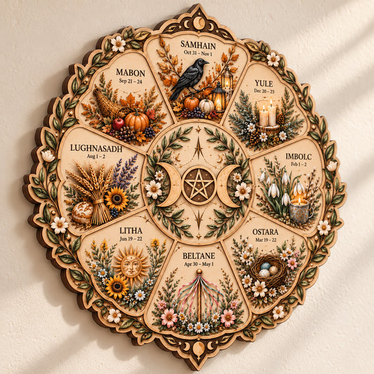 Wheel Of The Year Wooden Sign, Pagan Wiccan Wall Decor, Sabbat Calendar Wall Art, Witchy Cottagecore Decor, Celestial Spiritual Gift
